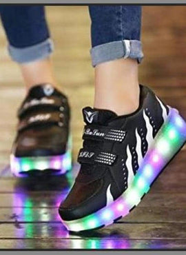 Led Roller Shoes For Kids 2 Wheel Black & White  | Best Selling Led Light Shoes  | Kids Led Light Roller Heel Wheel Shoes